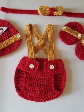 Crochet Baby Boy Kansas City Chiefs Football Inspired Outfit Photo Prop